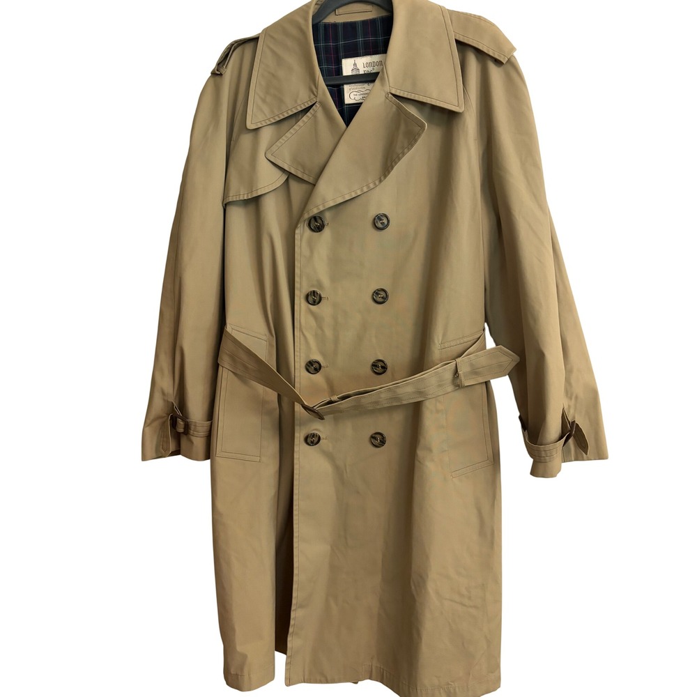 London Fog Trench Coat XL 40 R Tan Vintage, Classic, Raincoat, Belted, Outerwear